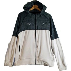 American Eagle 1977 Full Zip Hoodie Gray White Colorblock Mens Large‎